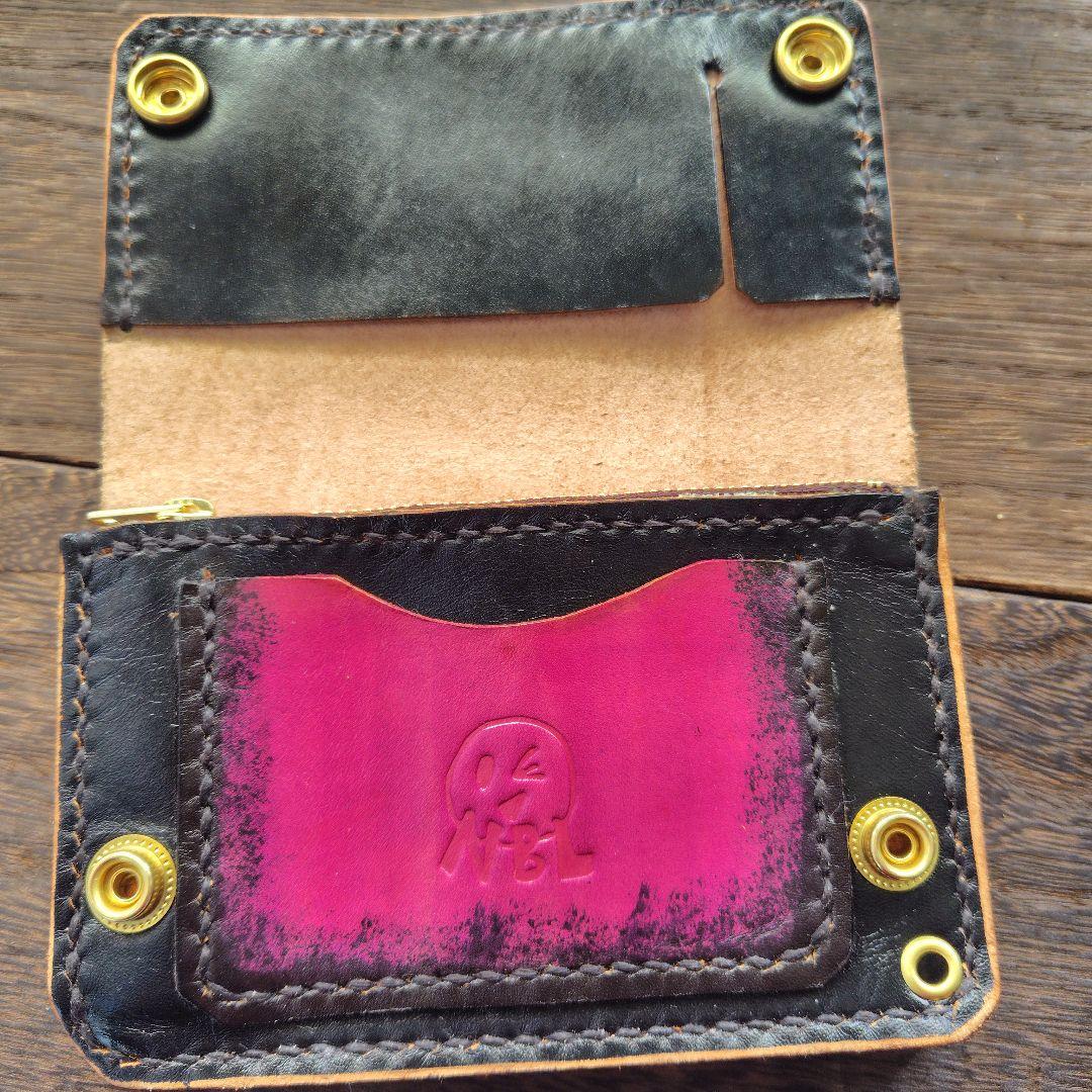 ヒカリさん専用品 チェーン＆小判カン付き トラッカーウォレット 黒×ラベンダー