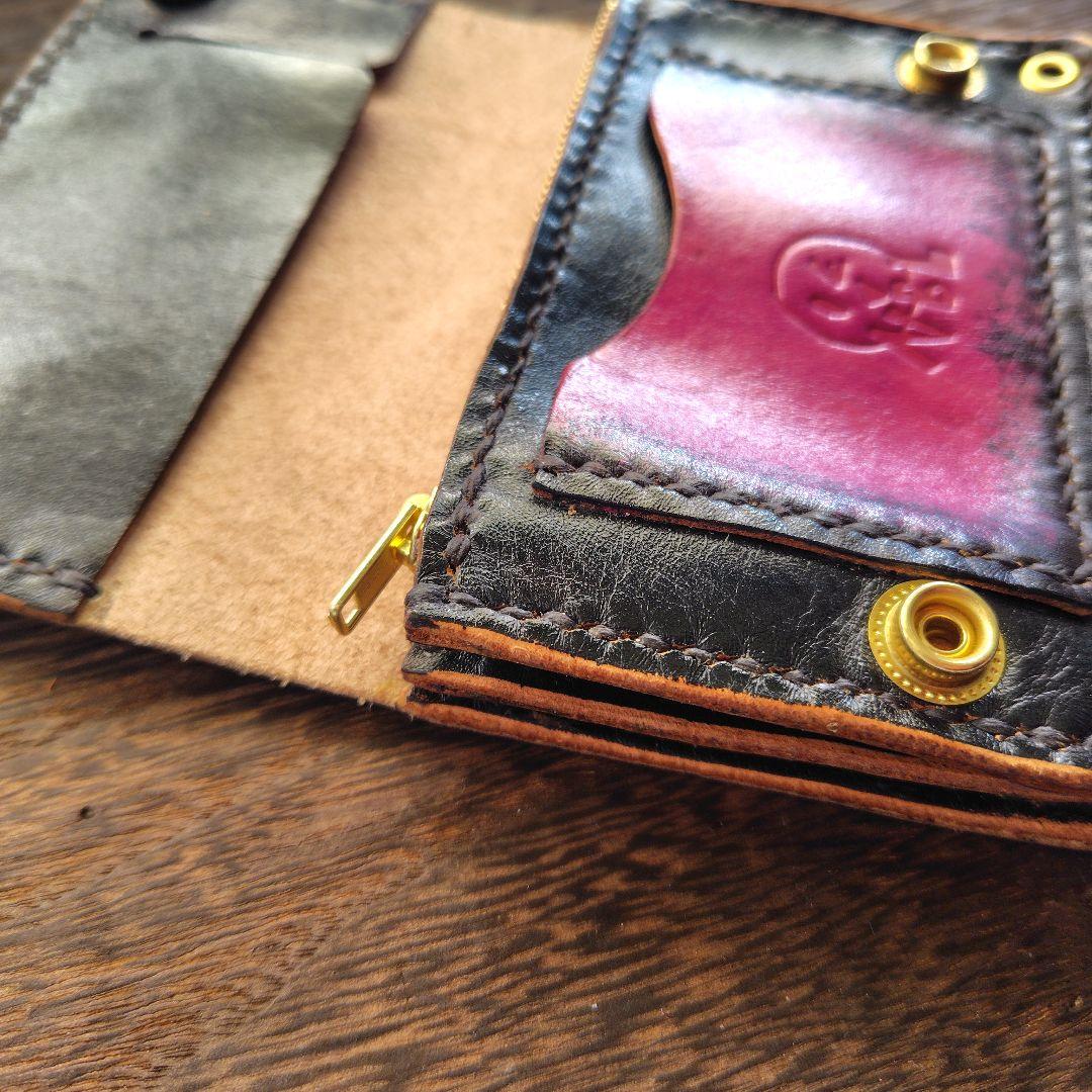 ヒカリさん専用品 チェーン＆小判カン付き トラッカーウォレット 黒×ラベンダー