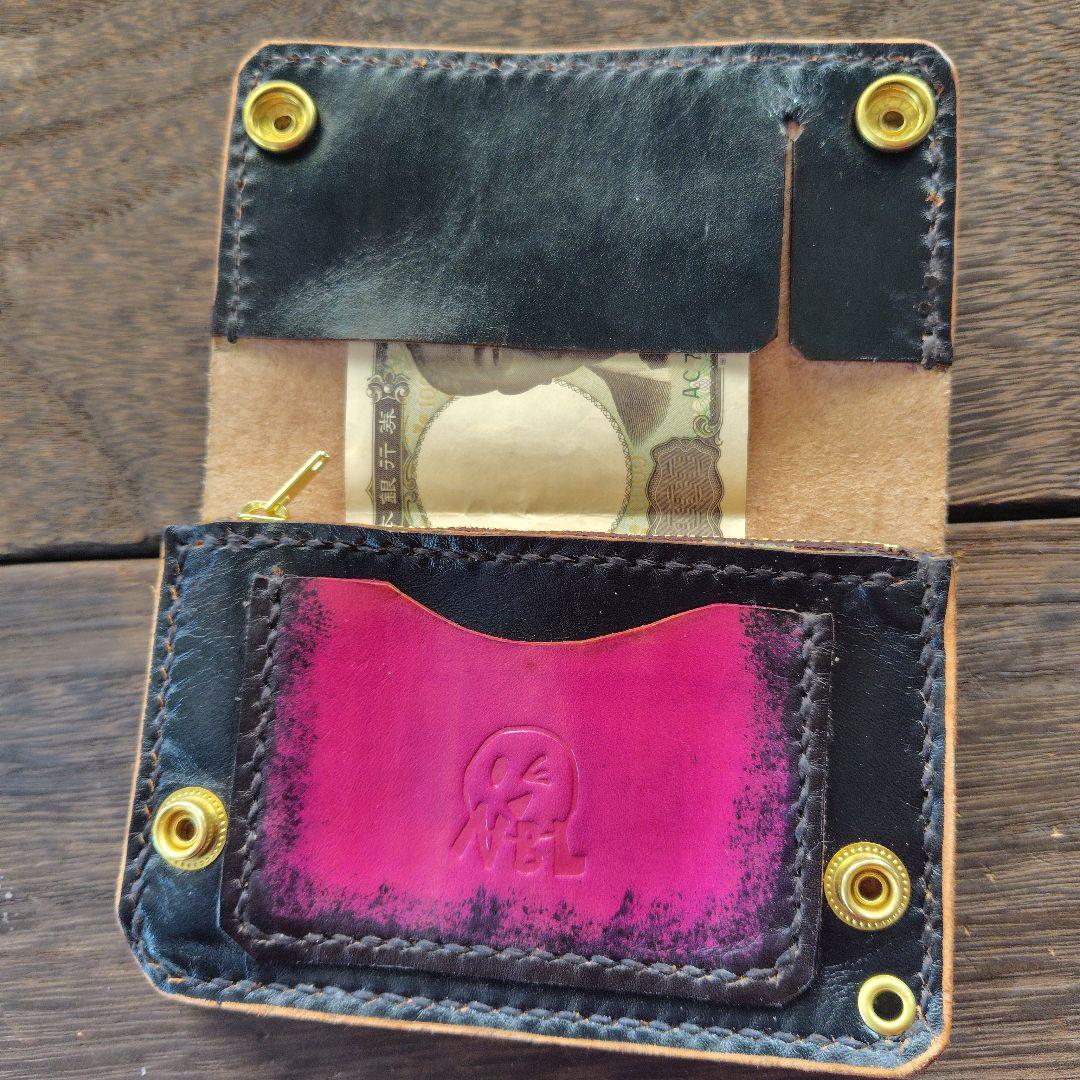 ヒカリさん専用品 チェーン＆小判カン付き トラッカーウォレット 黒×ラベンダー