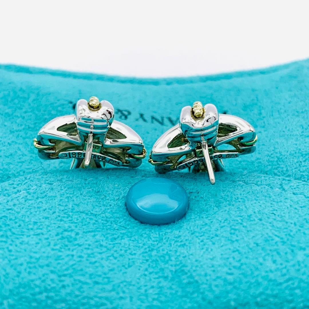 極美品 オールドティファニー シグネチャー コンビ ピアス シルバー k18