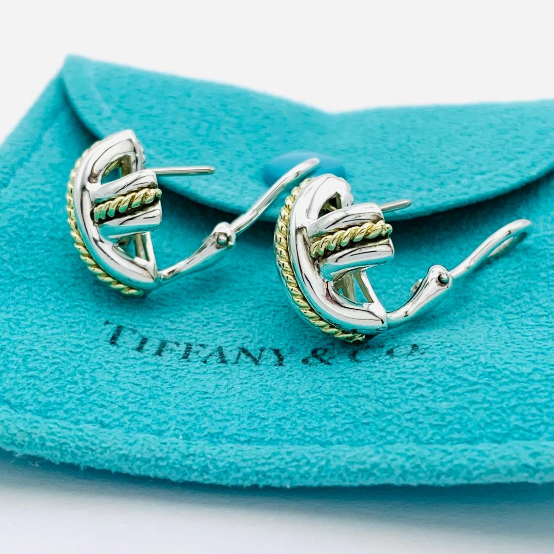 極美品 オールドティファニー シグネチャー コンビ ピアス シルバー k18