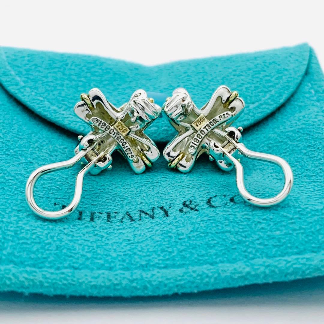 極美品 オールドティファニー シグネチャー コンビ ピアス シルバー k18