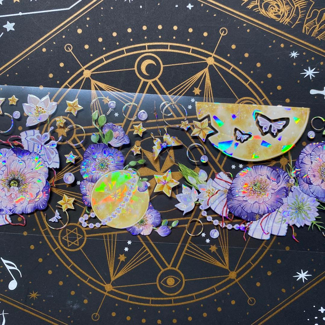 【9149】海外　マステ　中古巻　貝殻光マスキングテープ　お花　月　蝶々　装飾系