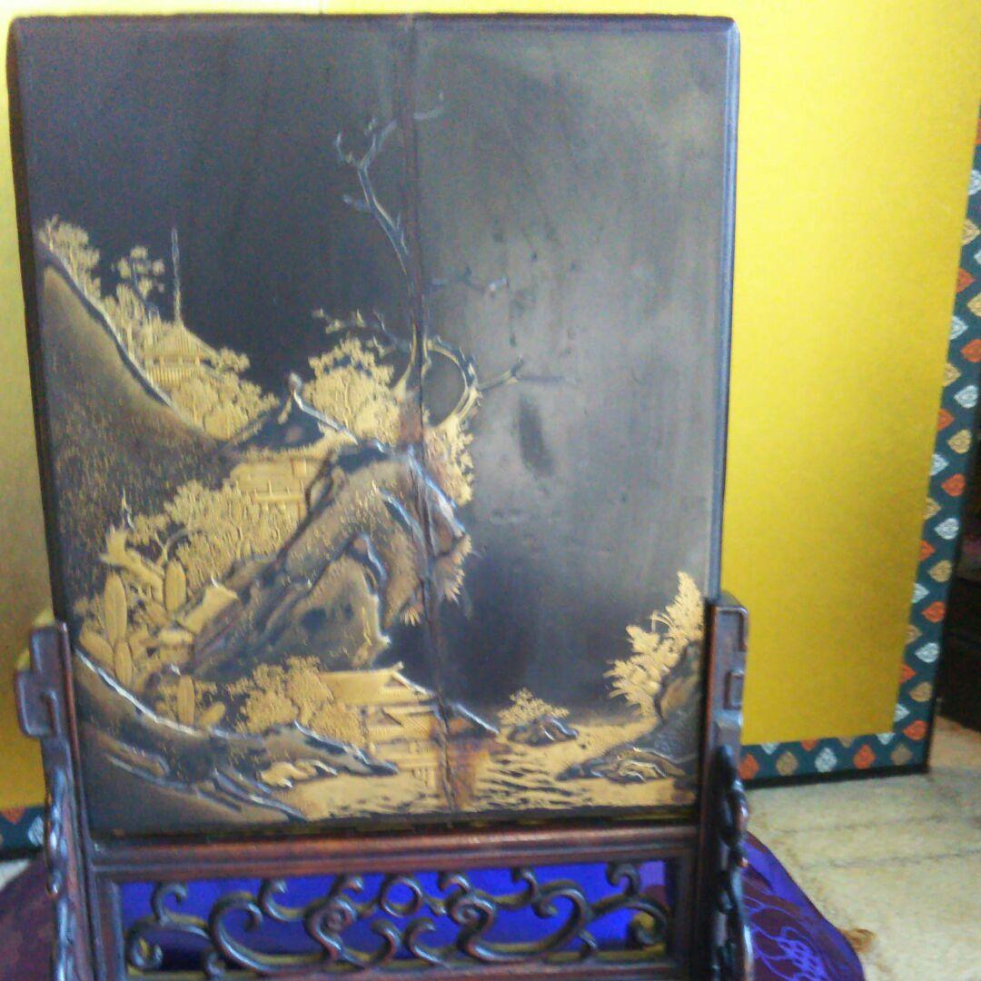 江戸時代蒔絵硯屏紫檀