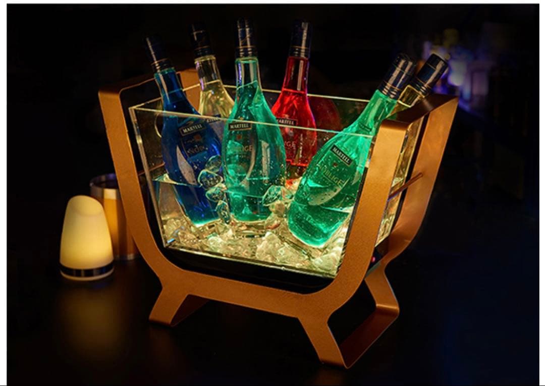 光る ワインクーラー 大型 長方形 台座付き マルチカラー 充電式 アクリル製