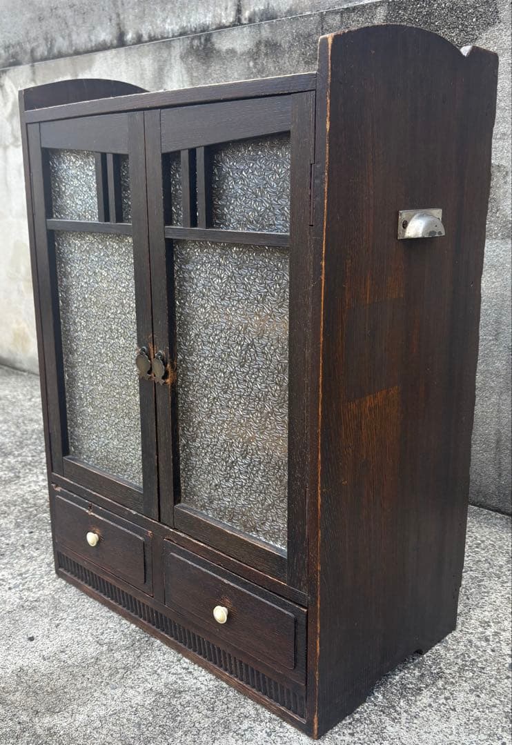 昭和レトロ 食器棚 飾り棚 本棚 キャビネット すりガラス アンティーク