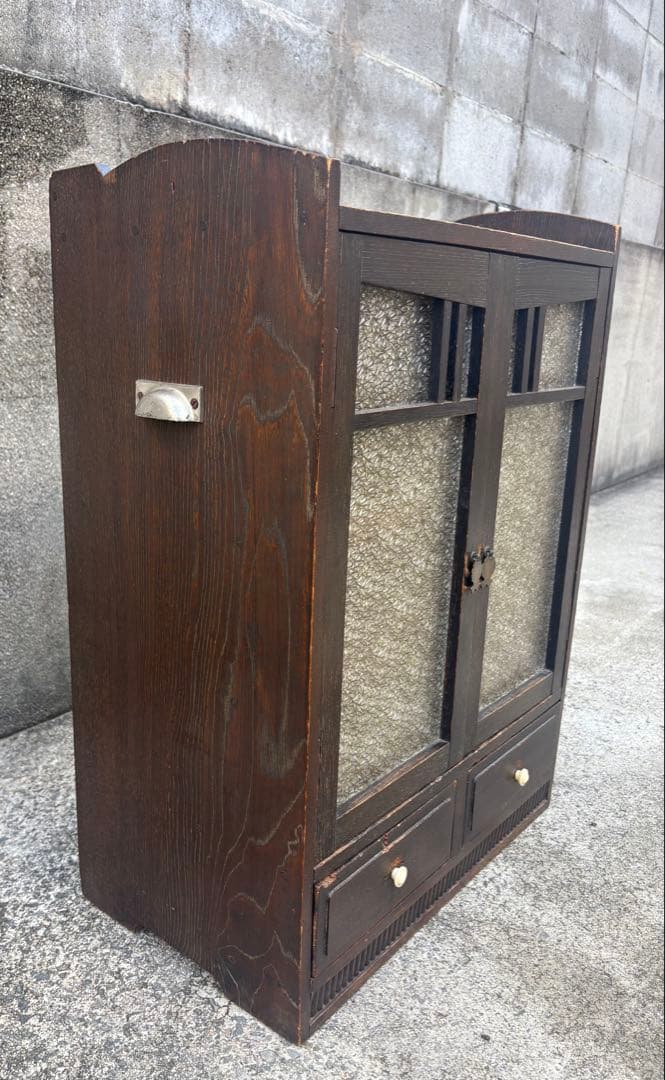 昭和レトロ 食器棚 飾り棚 本棚 キャビネット すりガラス アンティーク