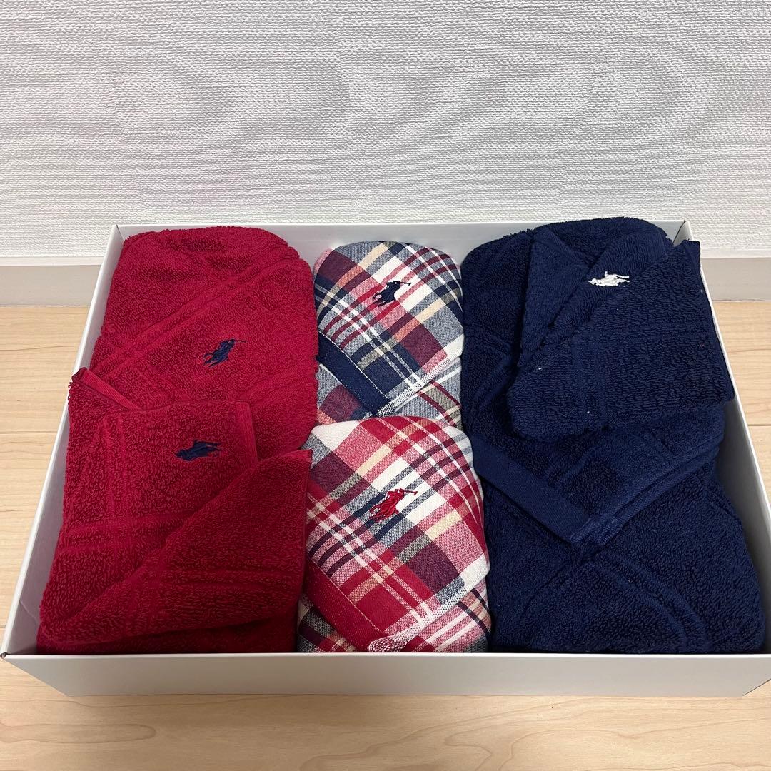 タオルセット 赤　紺 チェック柄　ラルフローレン　6点セット
