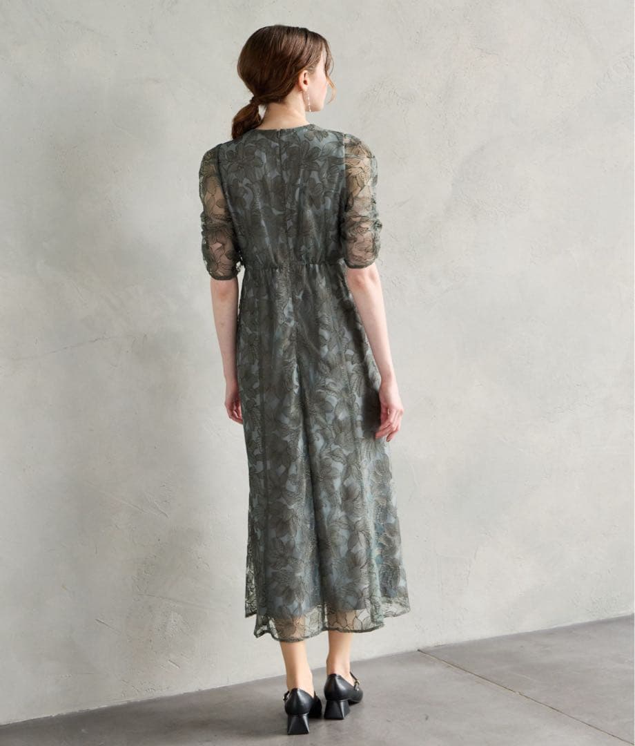 チュールエンブロイダリーレースパイピングパーティードレス　結婚式