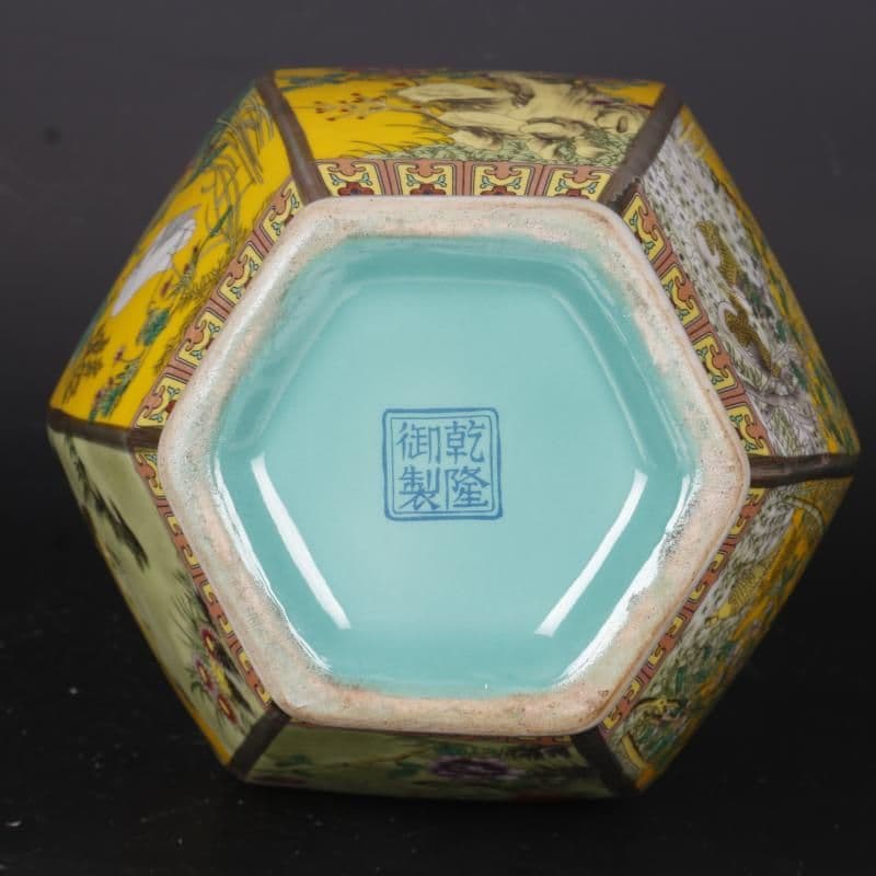 清乾隆蒔金琺瑯彩花鳥六方瓶 景徳鎮 陶磁器 装飾品 現代工芸品美術品 置物