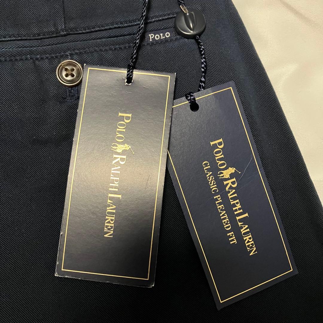 90sデッドストック　ポロラルフローレン ツータックチノパンツ　ネイビー30M