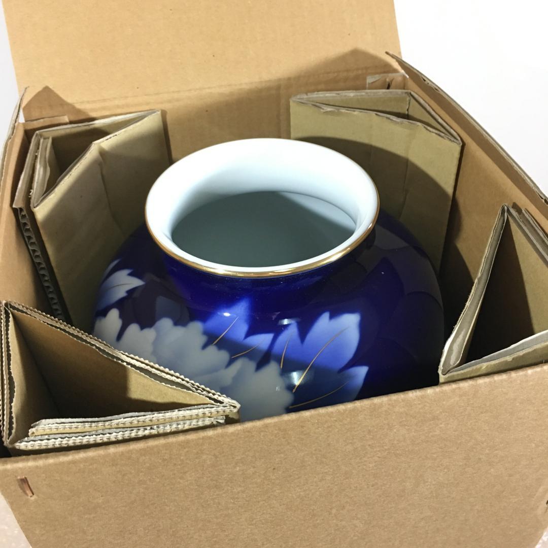 深川製磁 新品未使用超美品！ 瑠璃 牡丹 金彩 花瓶 大花瓶 花生 高さ38cm