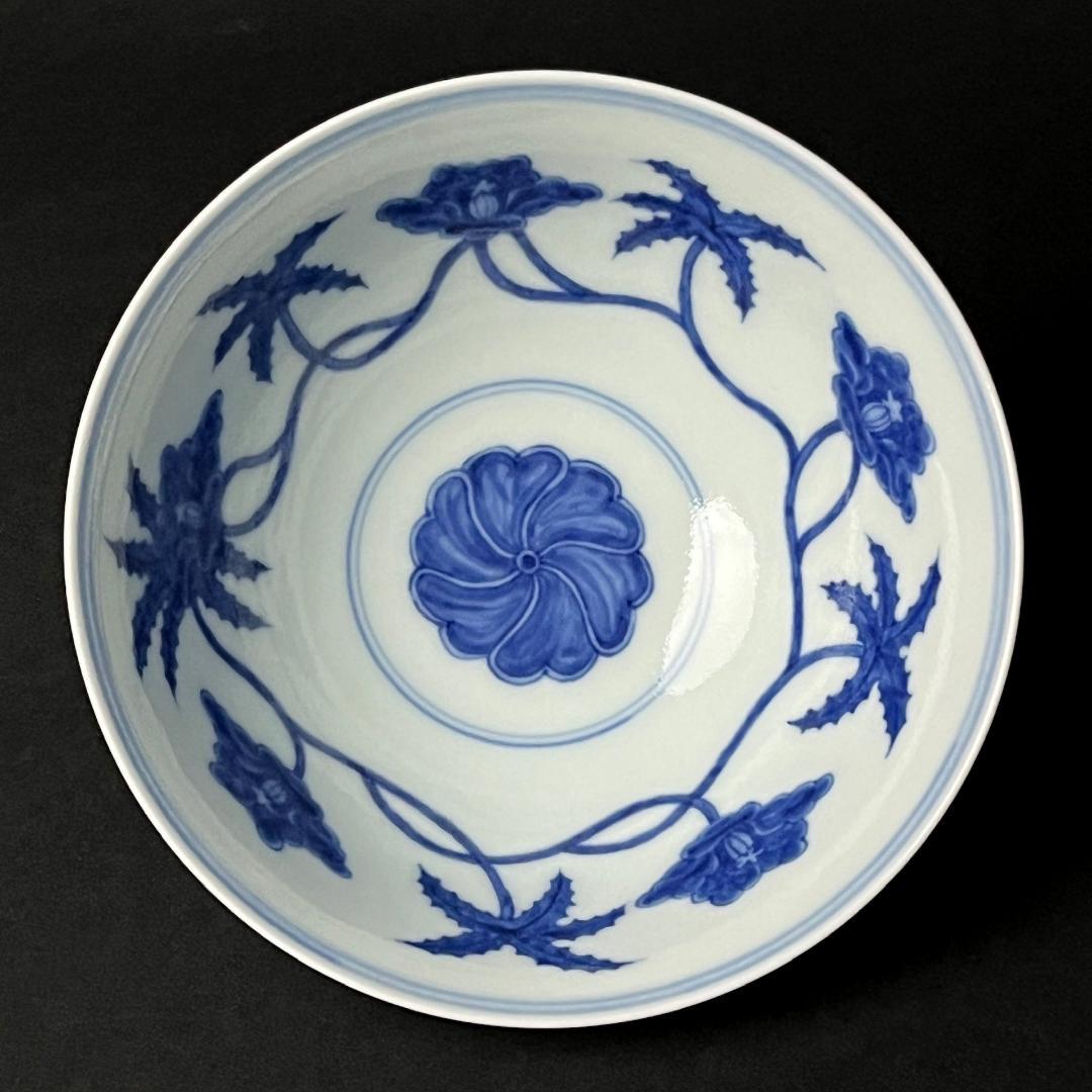 唐物 青花花紋碗 大明成化年製 款 中国美術 古玩 SH92