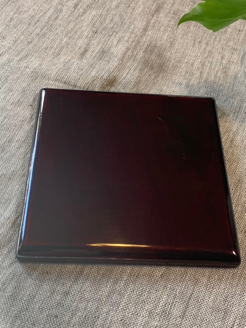 螺鈿細工 溜塗 角菓子器／折敷 18cm 未使用》