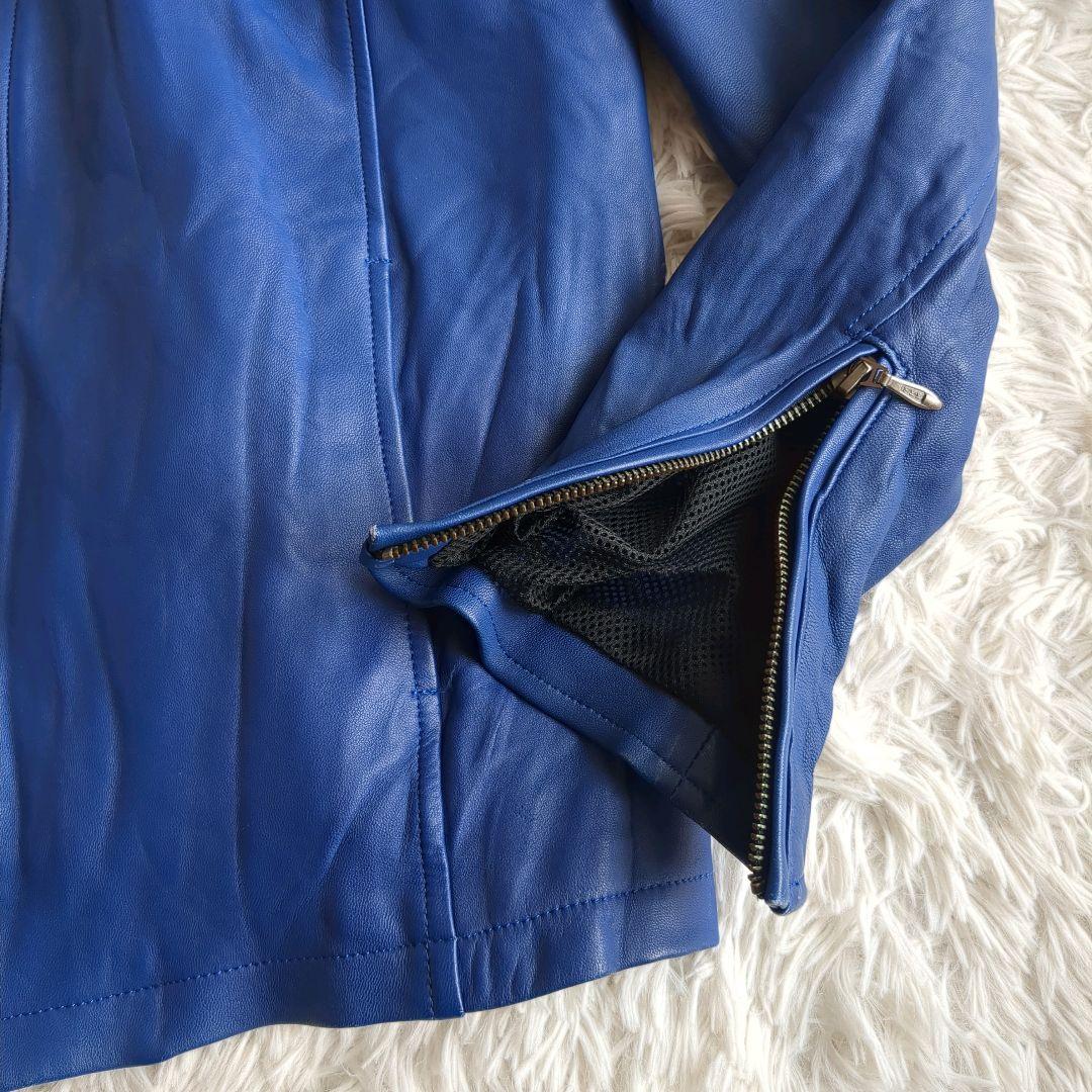シャッフェン SCHAFFEN シングル ライダースジャケット 羊革 L ブルー