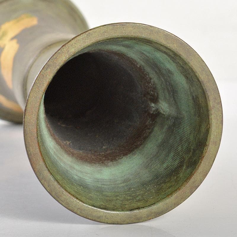 平安　秦蔵六造　 塗金銅　立鼓式花瓶　共箱　D　R7305