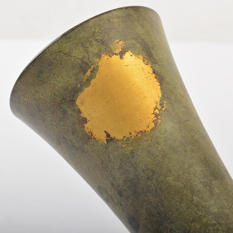 平安　秦蔵六造　 塗金銅　立鼓式花瓶　共箱　D　R7305