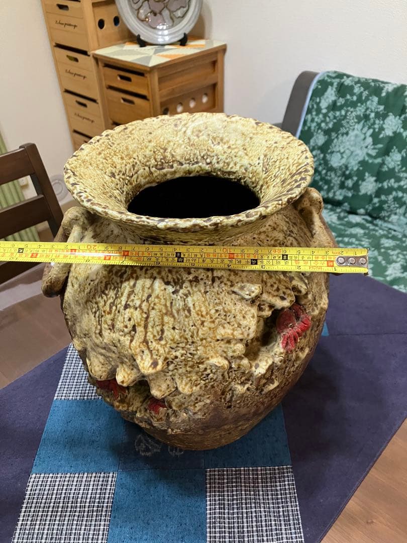 楽山焼、蟹細工壺、アンティーク壺 工芸品、骨董品、陶芸