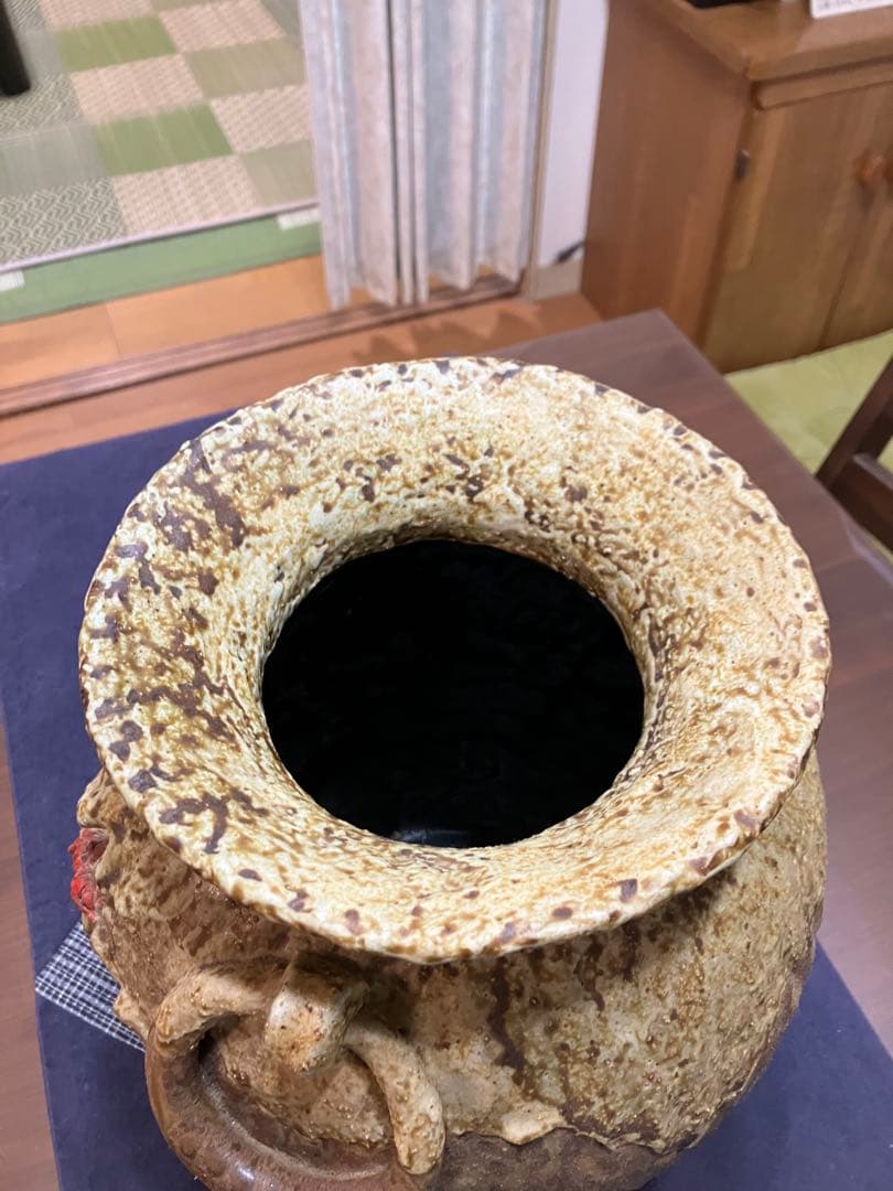楽山焼、蟹細工壺、アンティーク壺 工芸品、骨董品、陶芸