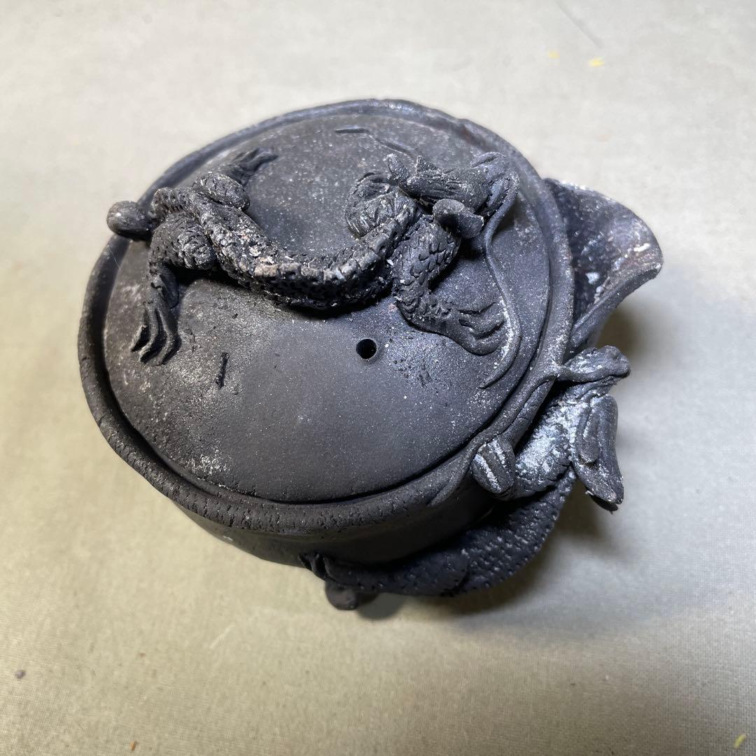 時代 備前双龍宝瓶　炭化青備前 窯変 双竜　手造　煎茶道具　備前焼 急