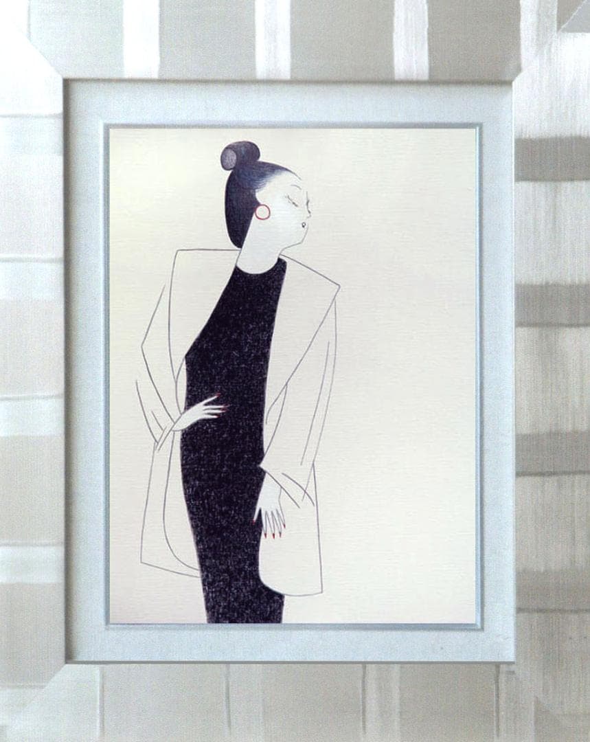 油絵 菅家令子 絵 絵画インテリア額付(青緑＋金色の枠) F6-082511女性