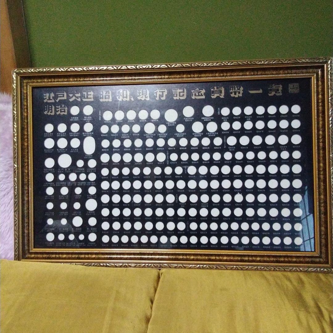 江戸明治大正昭和現行記念貨幣一覧額。