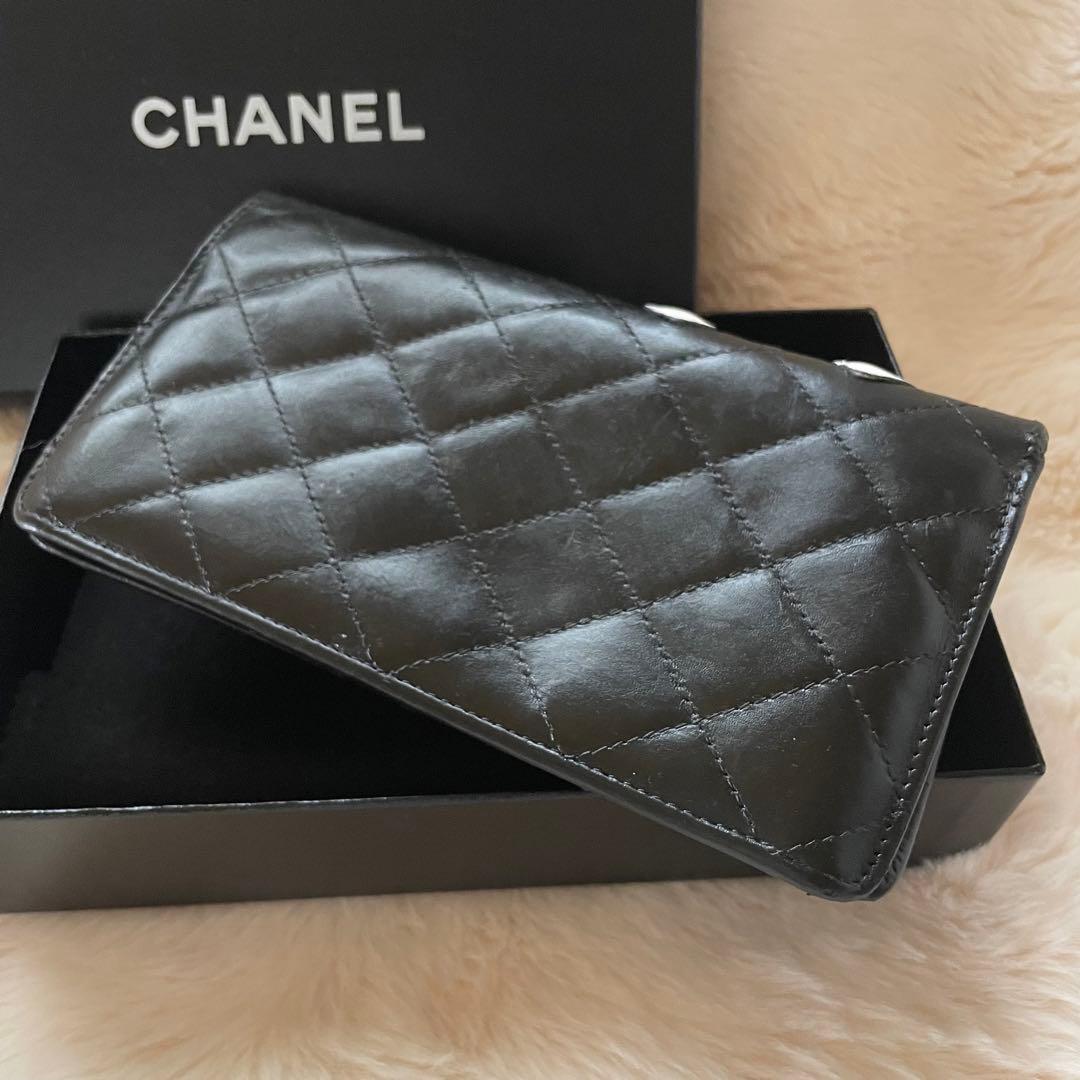 シャネル CHANEL 財布 二つ折りカンボンライン ココ 黒 白 ピンク