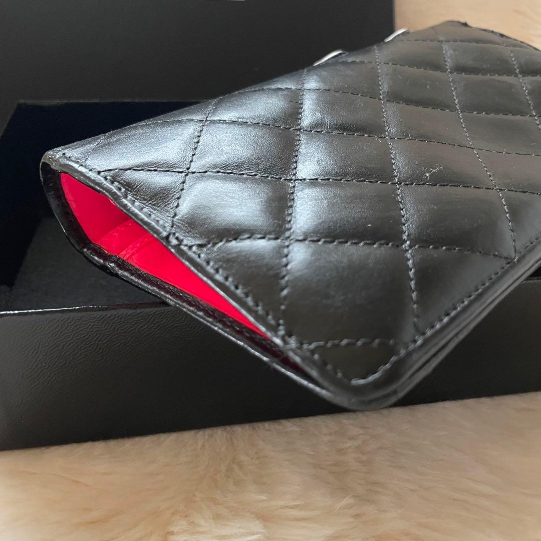 シャネル CHANEL 財布 二つ折りカンボンライン ココ 黒 白 ピンク