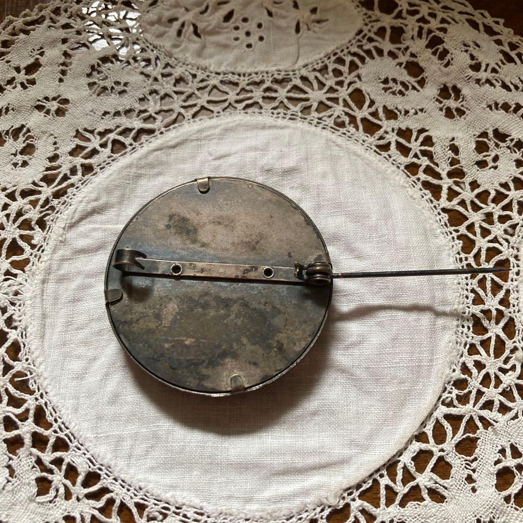 英アンティーク 刺繍 花柄 ブローチ ピン ブロカント プチポワン