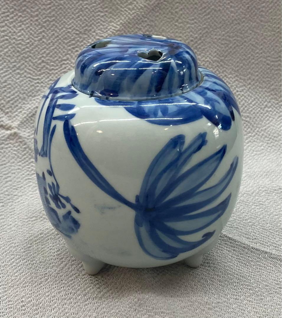 B68s  佐藤勝彦作　染付人物香炉　かつひこ　画家書家陶芸家