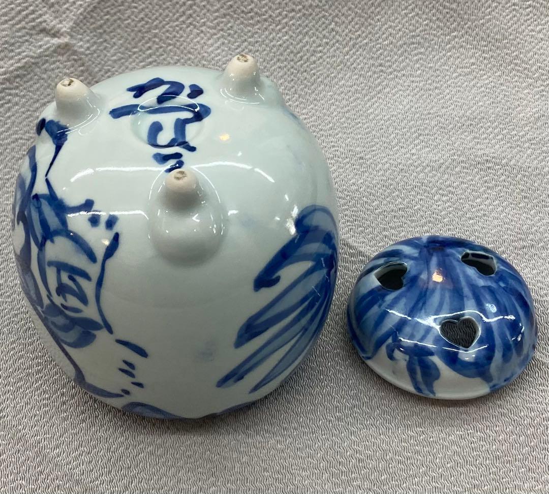 B68s  佐藤勝彦作　染付人物香炉　かつひこ　画家書家陶芸家