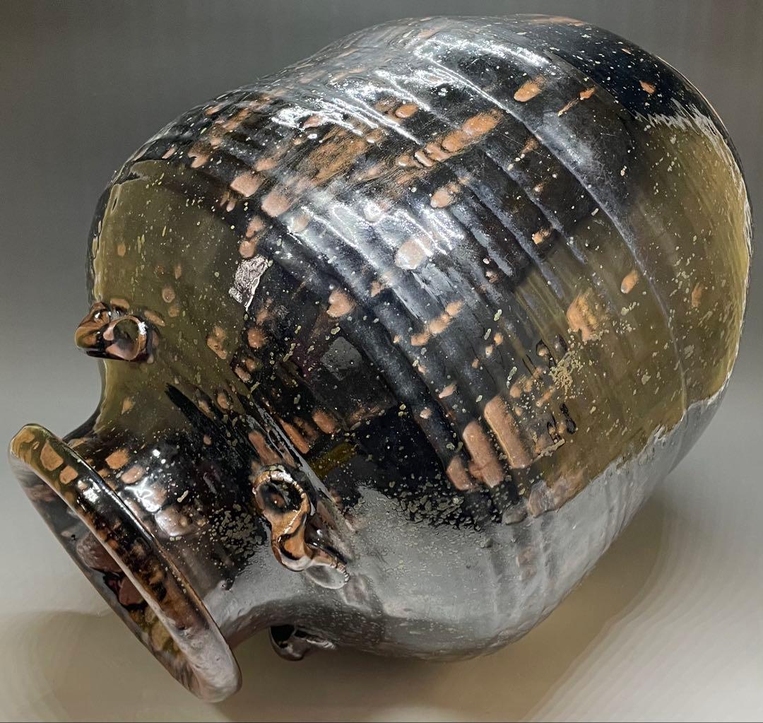 丹波焼　丹泉窯　四耳壺　葉茶壺　特大40cm 　e9033