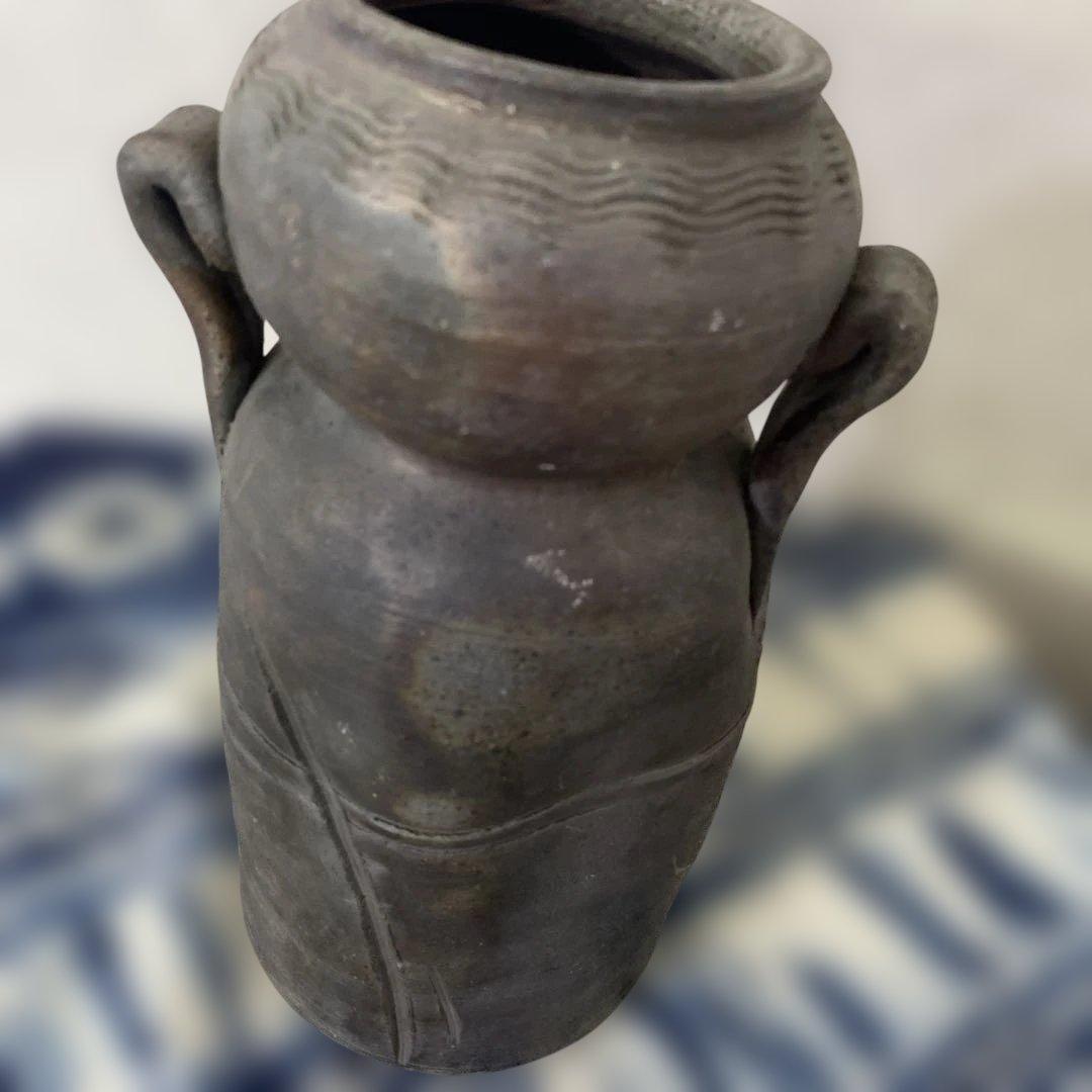 人間国宝　金重陶陽　備前耳付花瓶