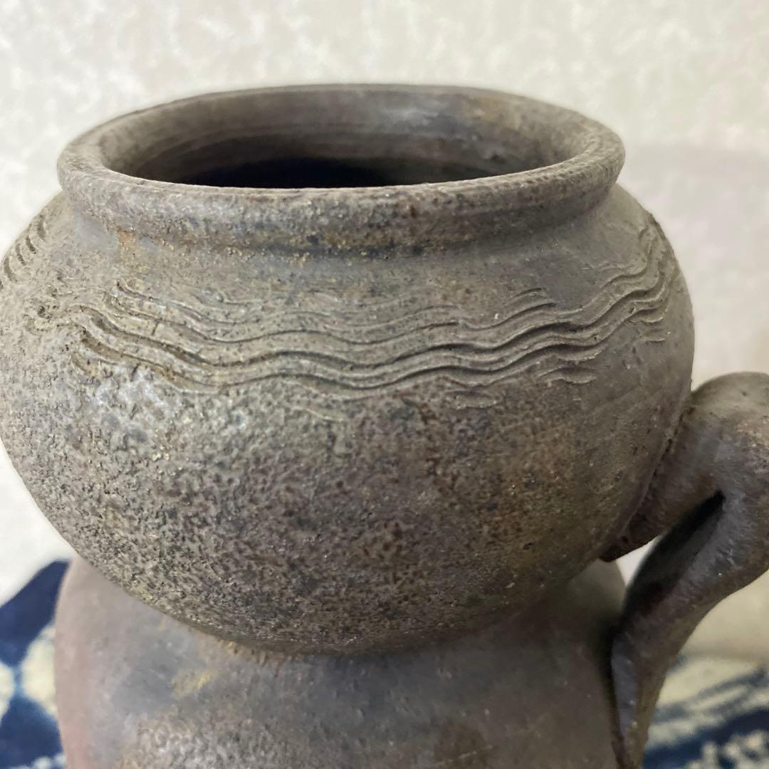 人間国宝　金重陶陽　備前耳付花瓶