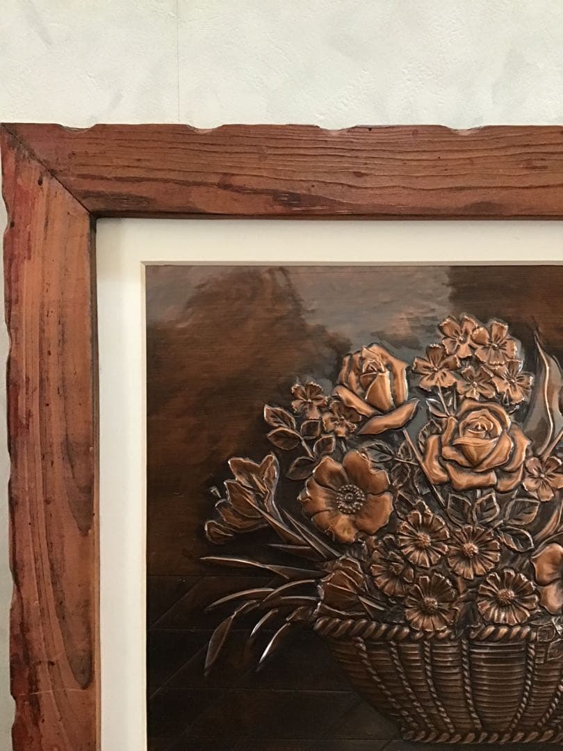 銅板画　銅板アート　銅板花　花束　木製フレーム付き　アート　コレクション　希少品
