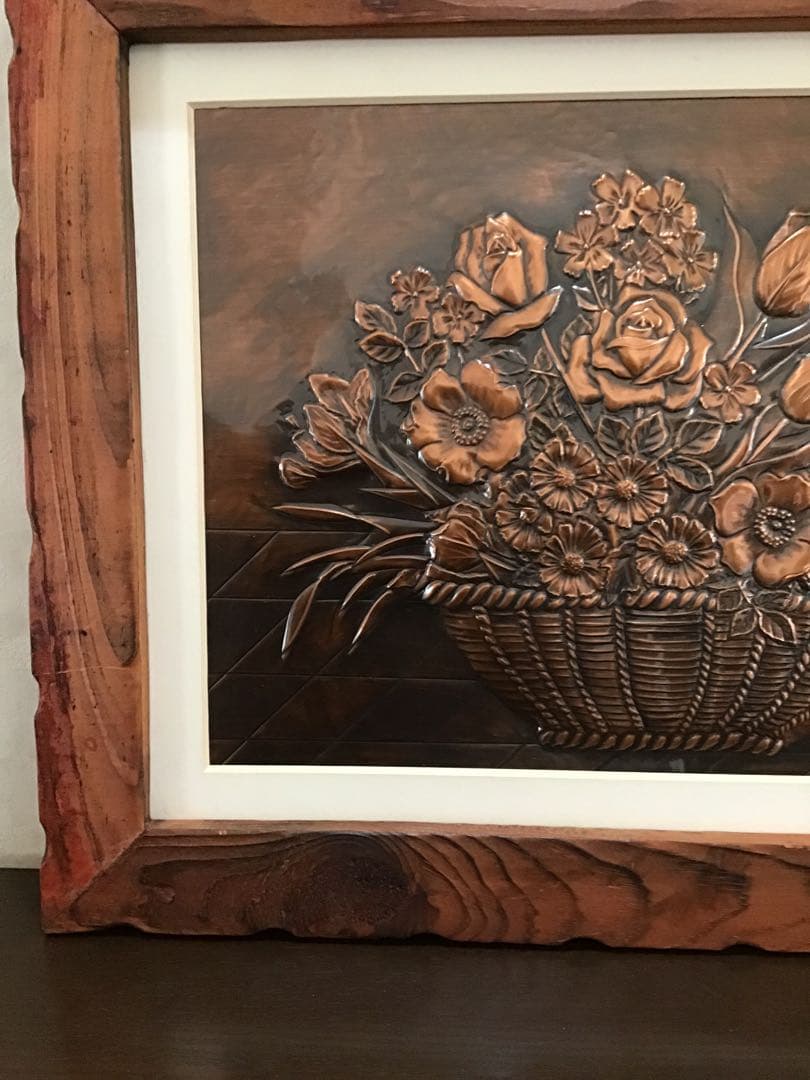 銅板画　銅板アート　銅板花　花束　木製フレーム付き　アート　コレクション　希少品