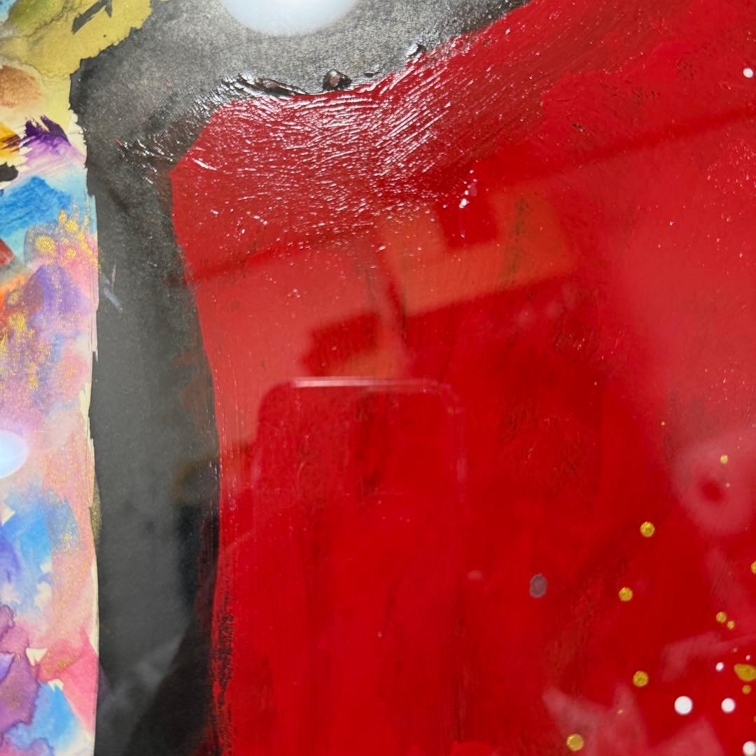 【希少】縦長構図 真作 城本敏由樹 赤富士 桜 墨彩画　絵画 額装 開運 縁起物