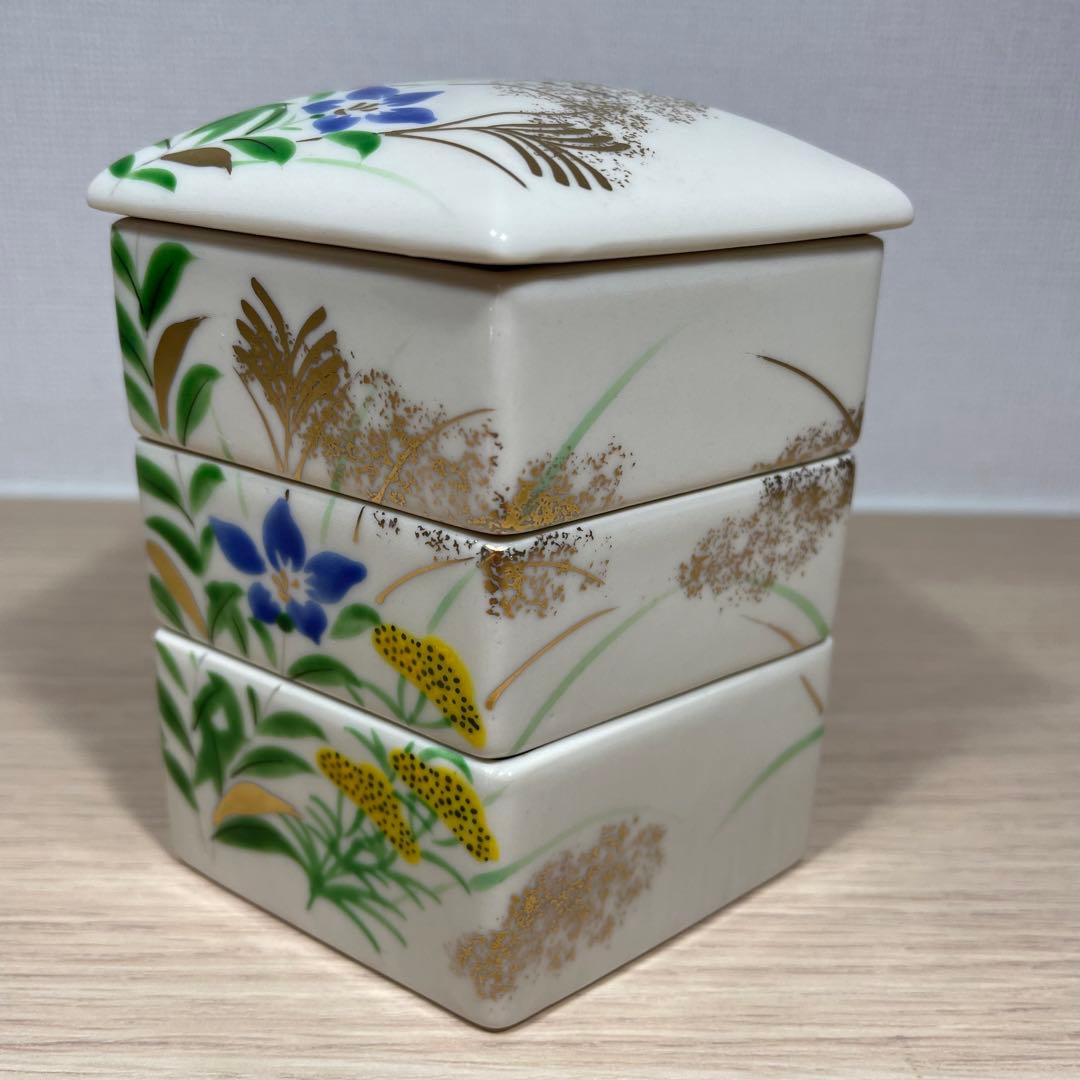 値下げ【昭和】五角形　陶器　三段　かさね重　合格縁起物