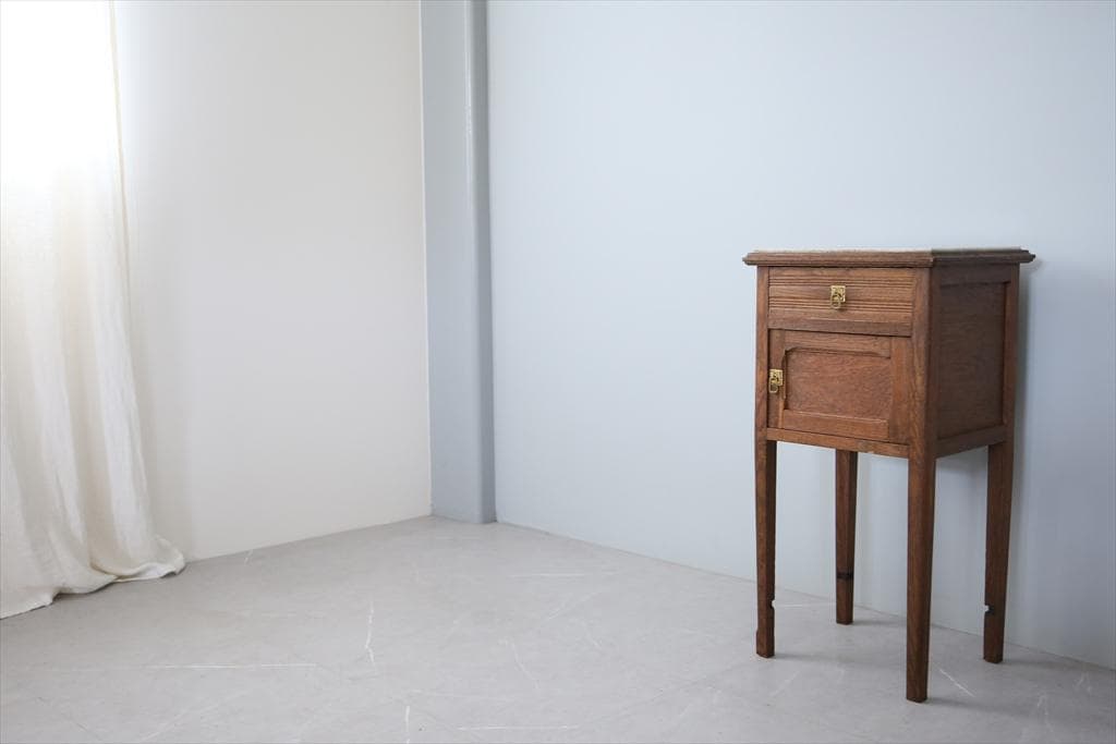 フランスアンティーク木製*大理石キャビネット/ナイトテーブル机(90-143-4