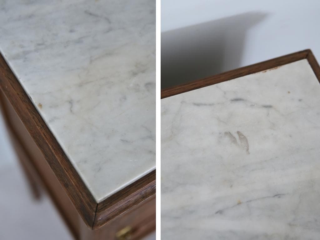 フランスアンティーク木製*大理石キャビネット/ナイトテーブル机(90-143-4