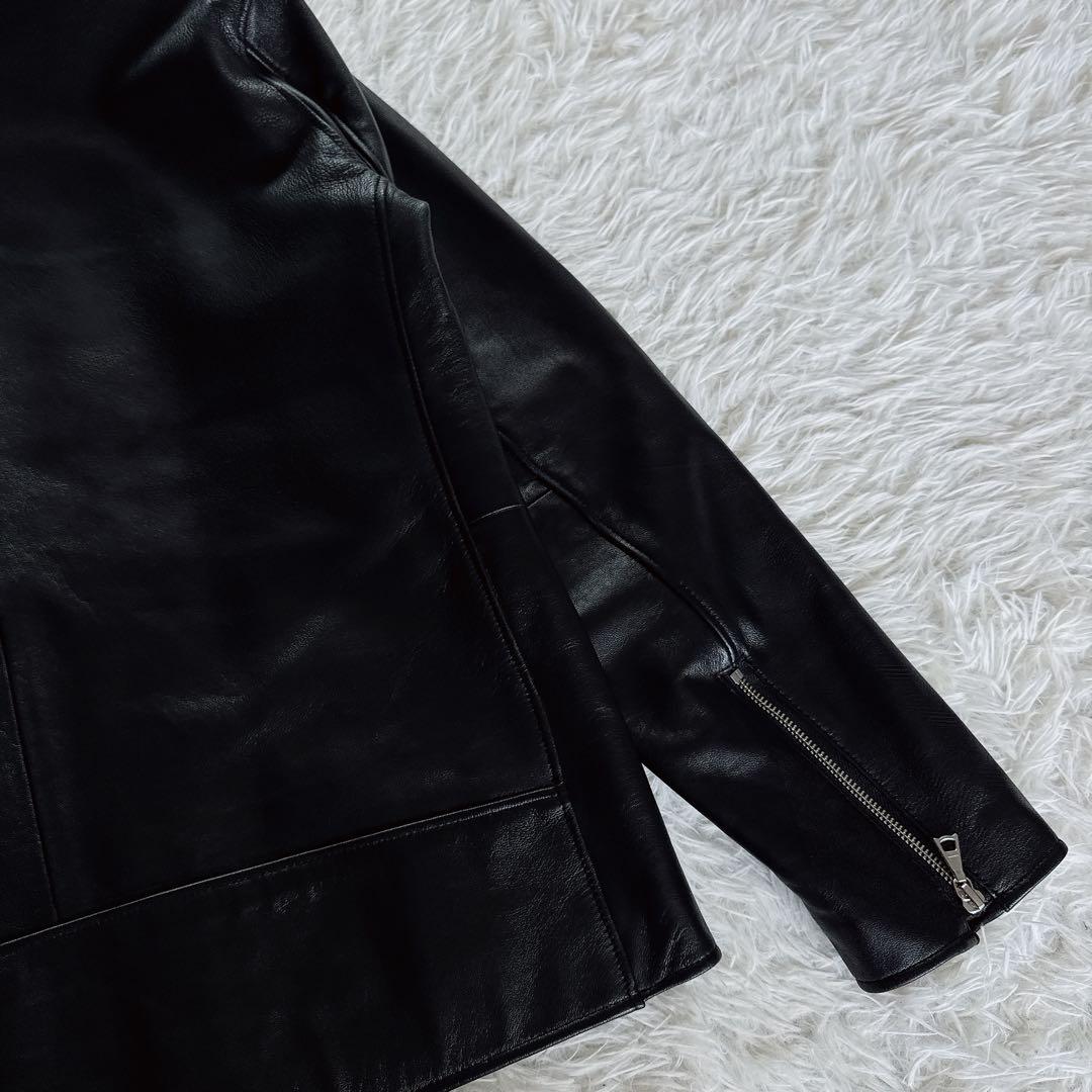 【BEAMS HEART】シングルライダースジャケット 羊革 ブラック XL