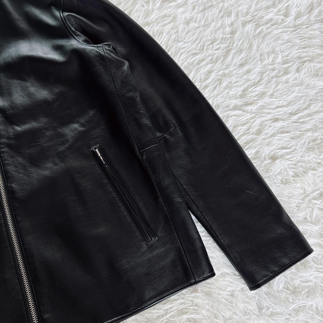 【BEAMS HEART】シングルライダースジャケット 羊革 ブラック XL