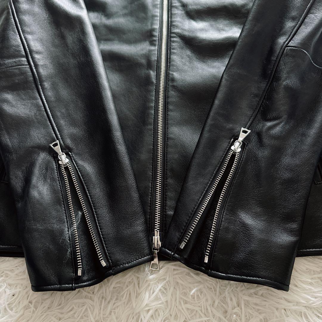 【BEAMS HEART】シングルライダースジャケット 羊革 ブラック XL