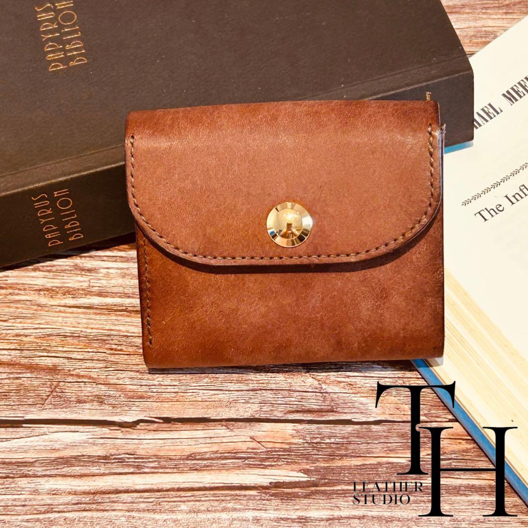 財布　コンパクト　三つ折り　イタリアンレザー　マルゴー　ダークブラウン