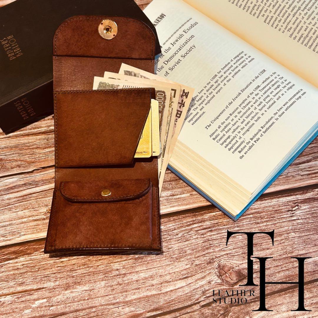 財布　コンパクト　三つ折り　イタリアンレザー　マルゴー　ダークブラウン