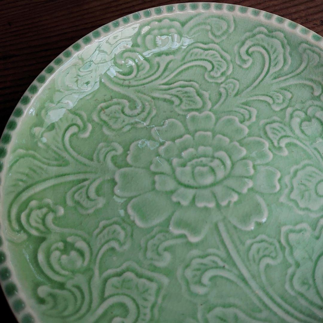 【ご成約】淡路珉平焼 ターコイズブルーと翡翠色の7寸皿 2枚 骨董 アンティーク