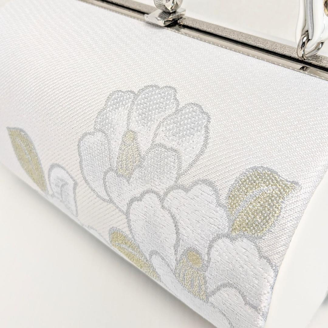 和装 草履バッグセット 帯地 椿 白×銀 3枚芯 フリーサイズ k16-12