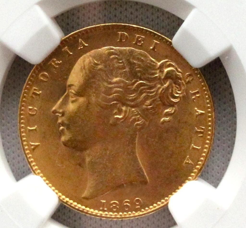 1869年 イギリス ビクトリア ソブリン金貨 NGC MS62
