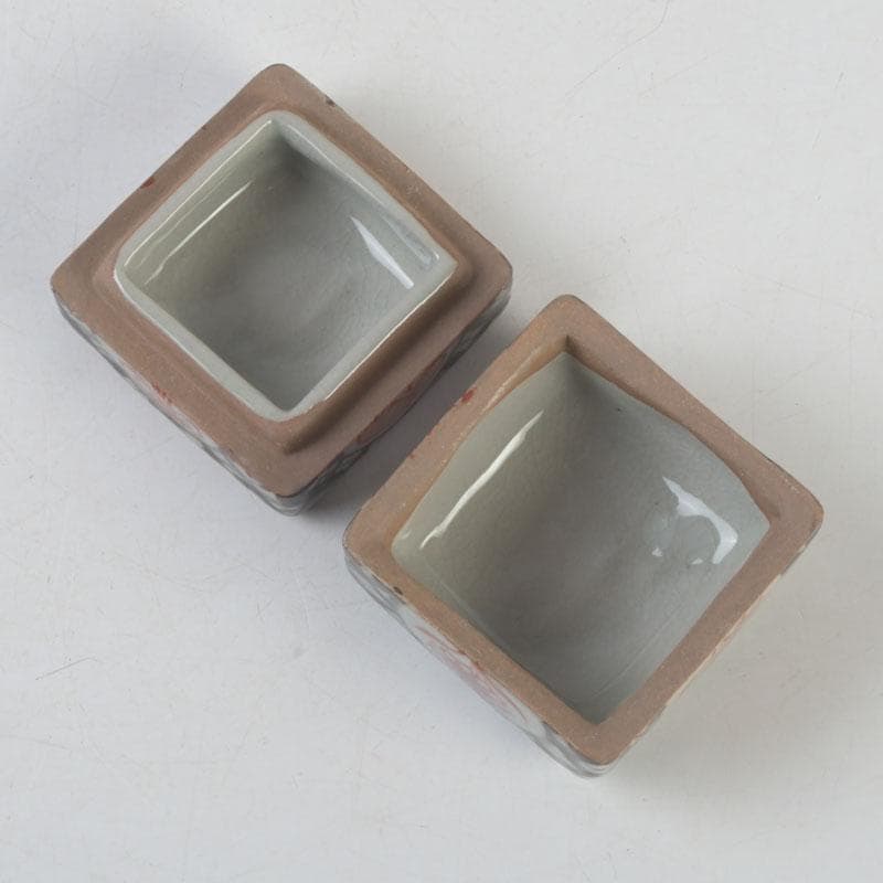 茶道具　萬古焼　加賀瑞山造　干支牛人物牧童文　角香合　共箱　V　9688