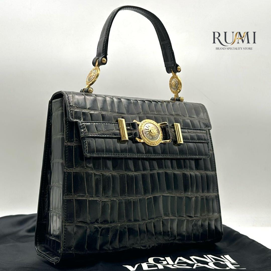 ヴェルサーチ クロコダイル ハンドバッグ レザー メデューサ ゴールド金具